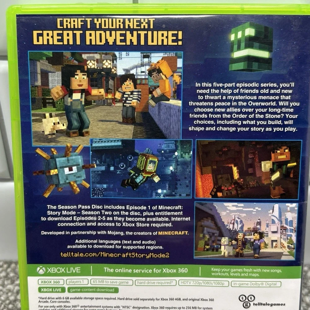 Minecraft X Box 360 Season Two Story Mode Disk Game Tested Works Microsoft